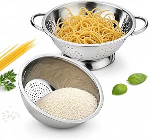 Kit Escorredor De Macarrão Massas+ Escorredor Arroz Aço Inox